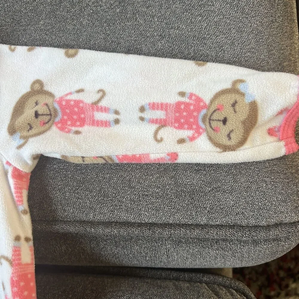 Carters Super Comfy Fleece 24 Months One Piece Pajamas‎ White Pink Monkey Feet